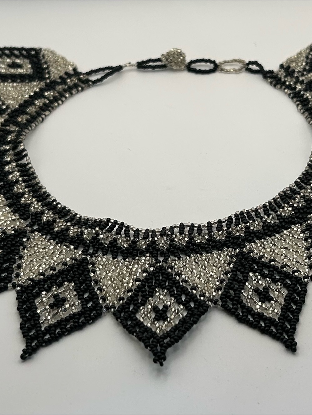 Handmade Black and Clear Seed Beads Statement Necklace